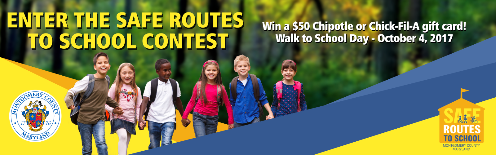 Safe Routes To School BAnner Kids going to school