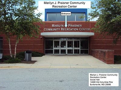 Marilyn Praisner Community Recreation Center building and entrance.