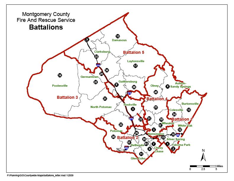 Map of county fire stations and battalions