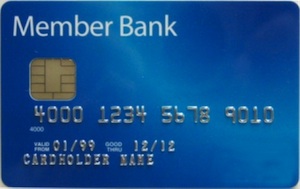 credit card with blue background and chip