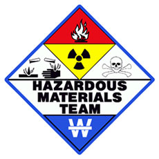 Hazardous Materials Team emblem with various icons representing dangerous materials