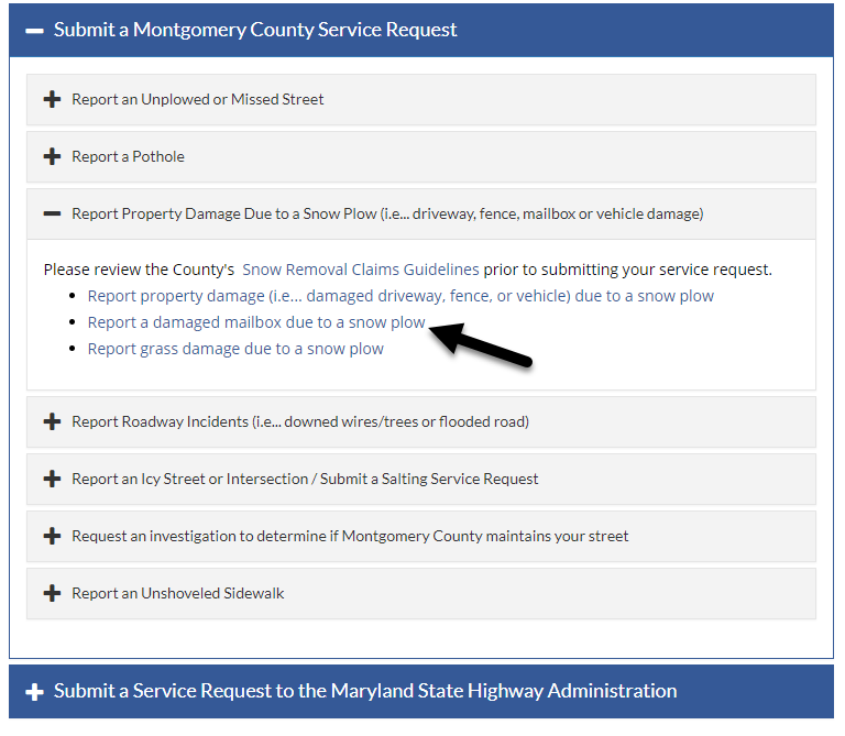 Submit a Montgomery County Service Request screen.