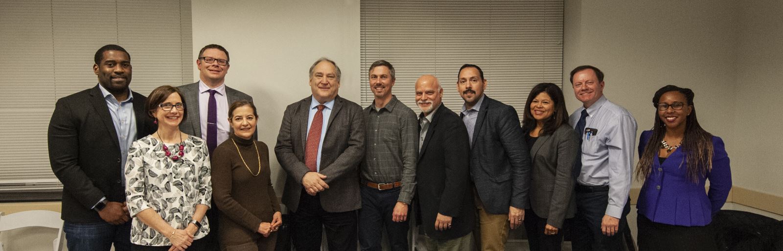 County Executive Marc Elrich joined the Wheaton Urban District Advisory Committee for a discussion at the January 8, 2019 Committee Meeting. Those pictured here include Members: Ron Franks, Leah Haygood, Stuart Amos, Mariela Garcia-Colberg, County Executive Marc Elrich, Chair William Jelen, Members: Jim Epstein, Omar Lazo, Mirza Donegan, William Moore, and Vice Chair Chelsea Johnson.