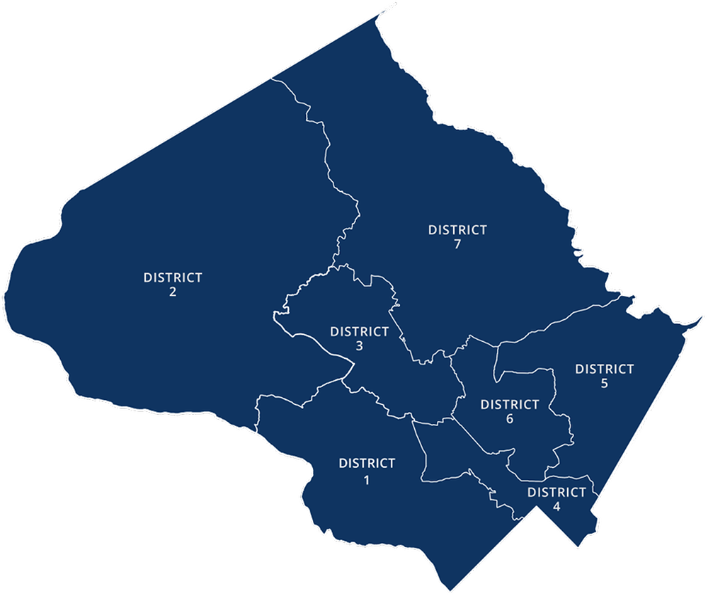 Map of Montgomery County with Council Districts 