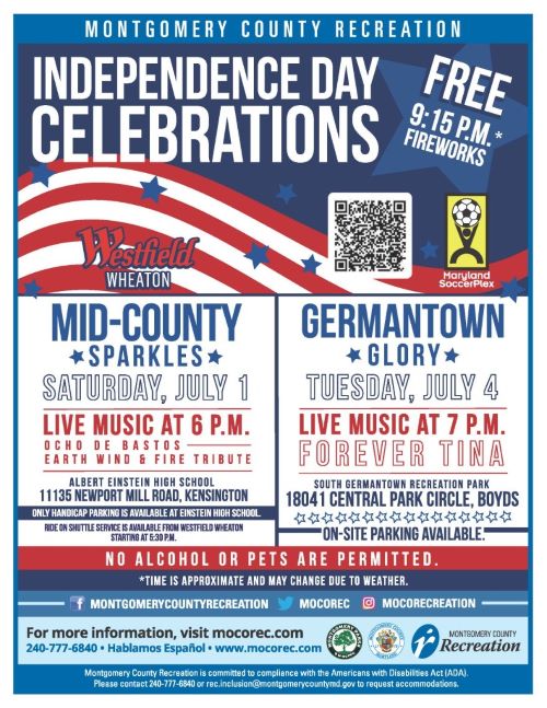 Horario de eventos y fuegos artificiales en el Condado de Montgomery para celebrar el dia de la independencia