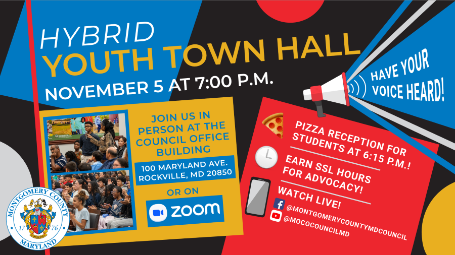 Flyer for the Hybrid Youth Town Hall on Nov. 5 at 7 PM.