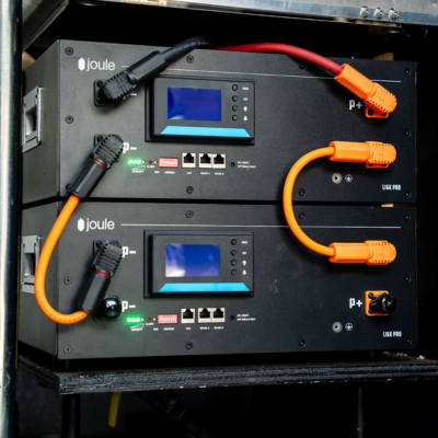 Two Joule Case Pro Line batteries installed in a food truck cabinet