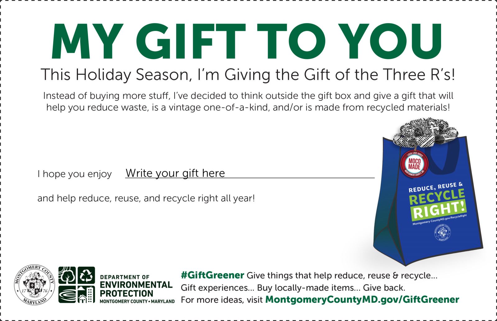 Reduce, Reuse & Recycle Right Gift Card Reduce, Reuse & Recycle Right Gift Card