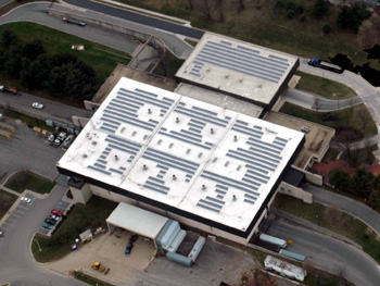 aerial view of solar panels on roof