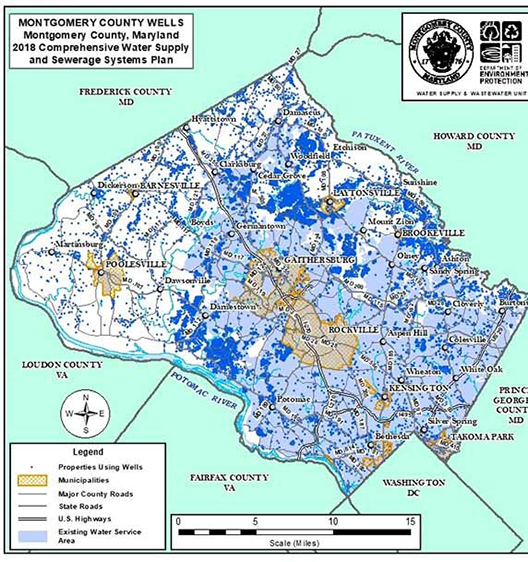 Montgomery County Public Water Service Areas and Well Locations