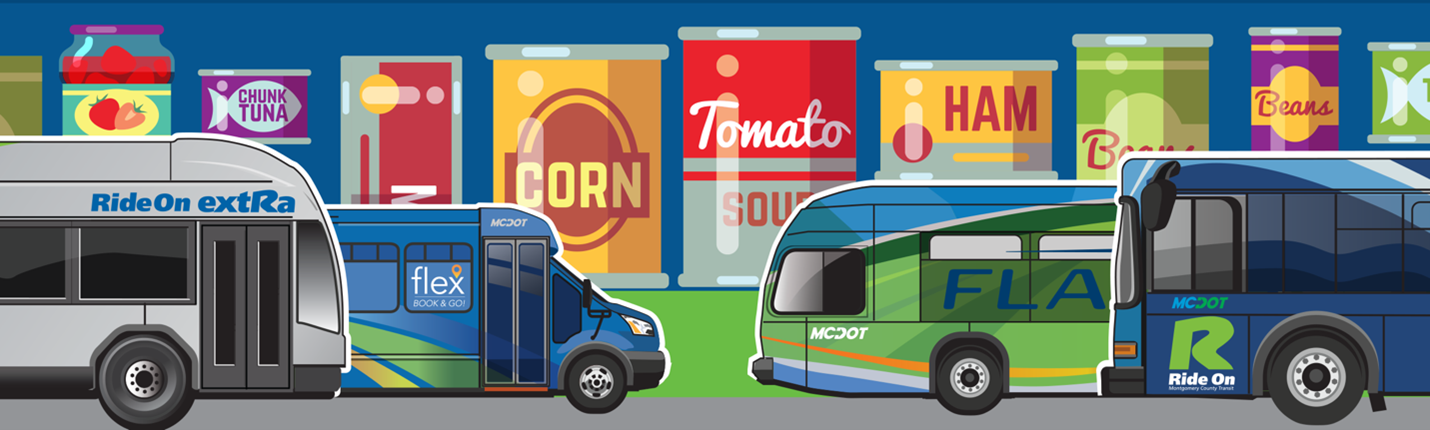 buses with canned food as background