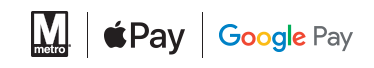 Metro logo, Apple Pay logo, Google Pay logo
