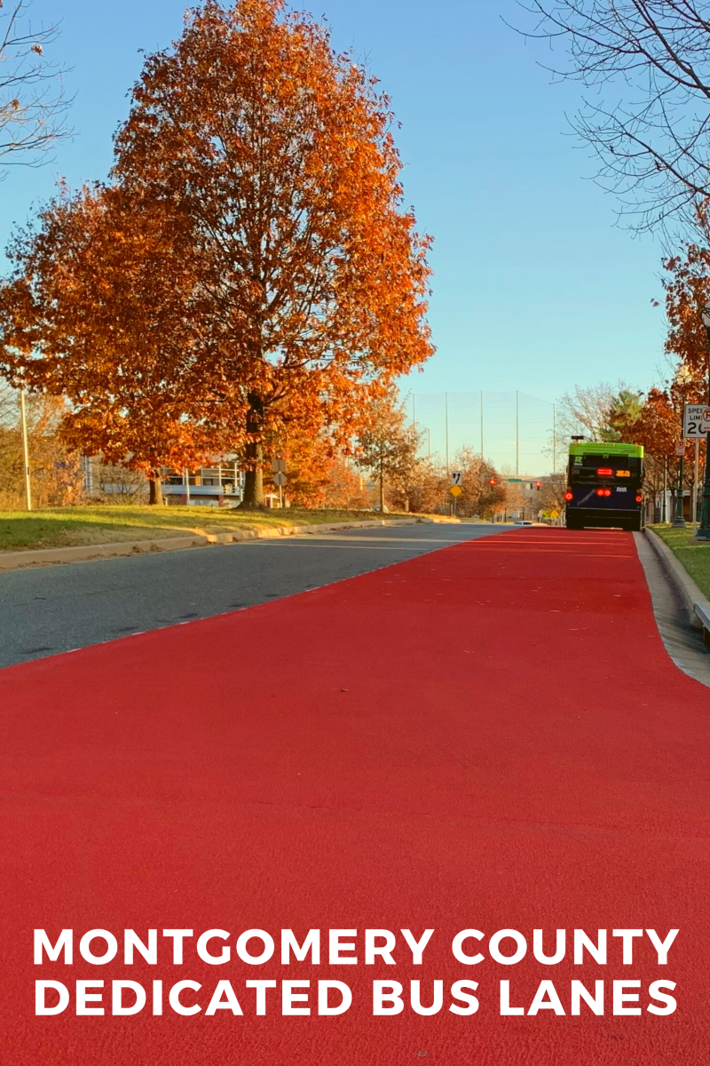 These red-painted dedicated bus lanes stand out to alert drivers that the lane is designated for buses only and allow for faster, safer bus service. 