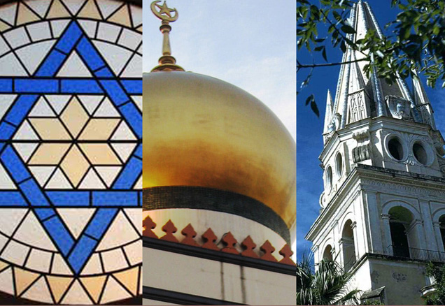 3 pictures of different places of worship