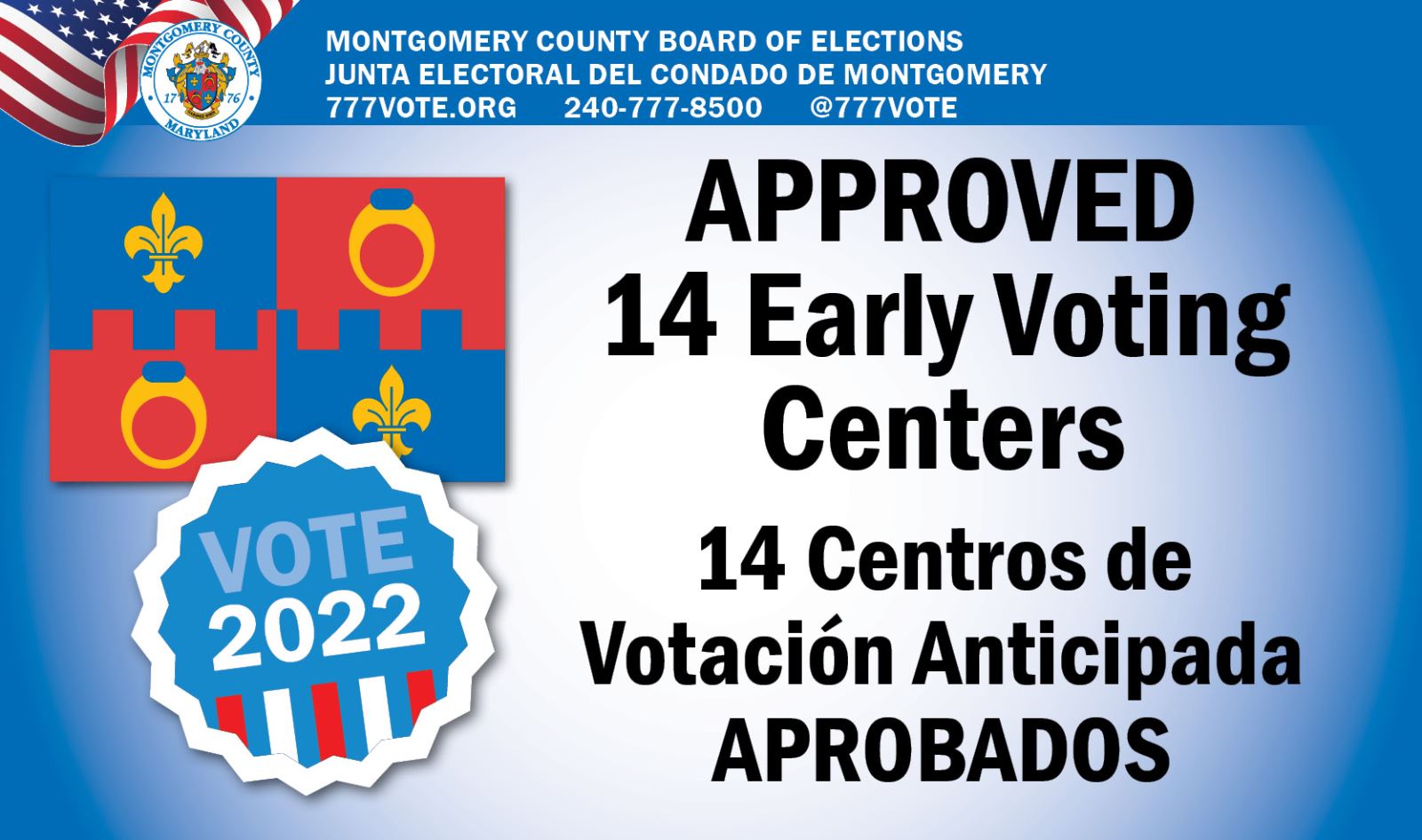 2022 Election - Recommended 14 Early Voting Centers - Se Recomiendan 14 Centros de Votacion Anticipada.