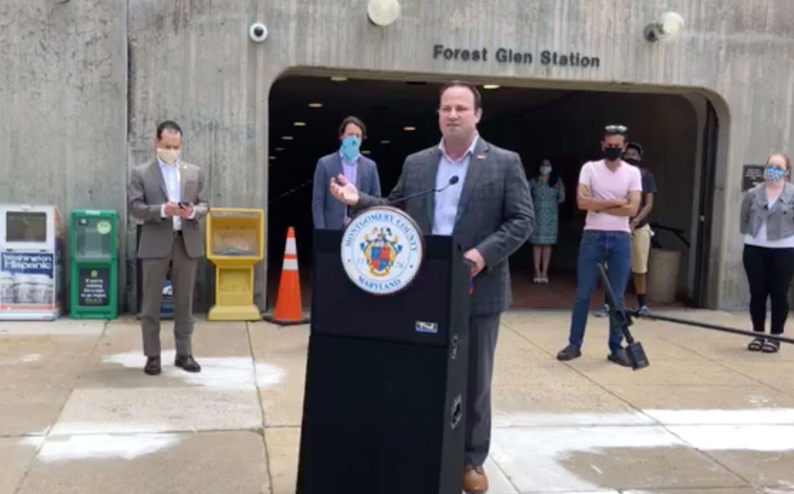 Council Member Friedson speaking at Forest Glen Metro Station