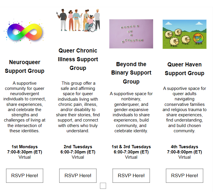 A graphic advertising Pride 2025 events, all of which are described on the page  