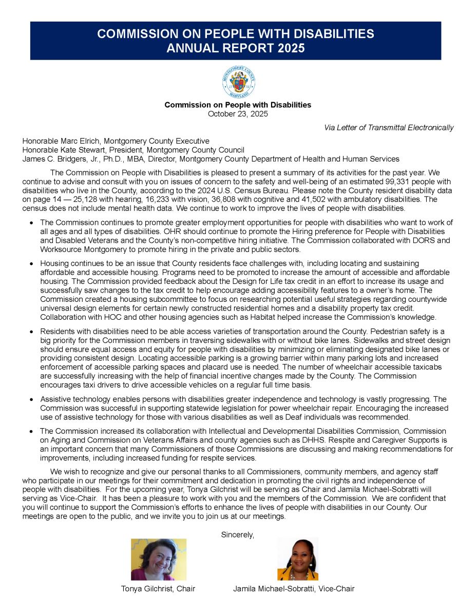 Commission on People with Disabilities Annual Report 2025 Cover Letter