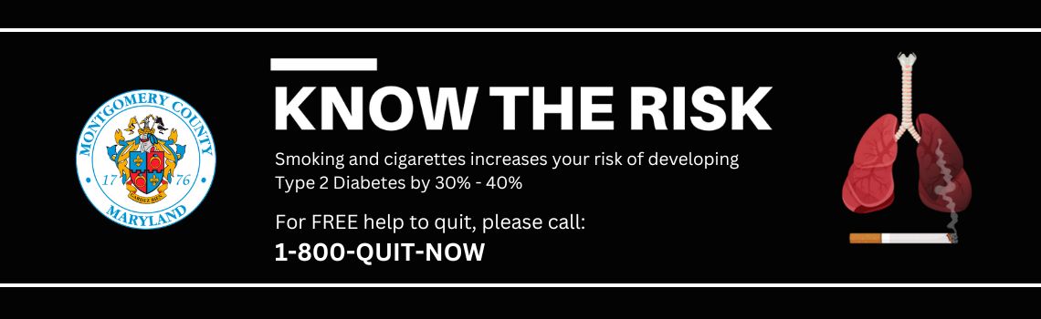 Know The Risk Banner with County Seal - For Free Help to Quit, please call 1-800-QUIT-NOW