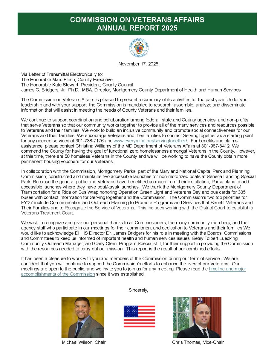 Montgomery County Commission on Veterans Affairs Annual Report 2025 Cover