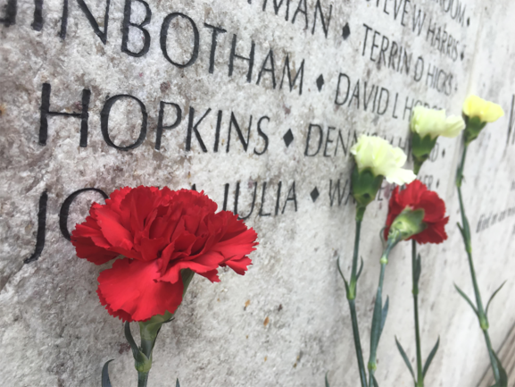 Carnations Laying Against Montgomery County Vietnam Veterans Memorial
