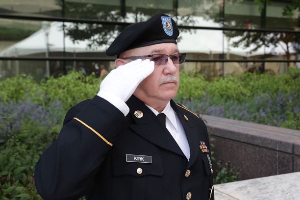 Soldier Salutes at the Montgomery County Vietnam Veteran Memorial