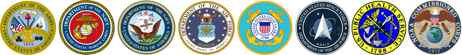 Military Department Seals - Army, Marine Corps, Navy, Air Force, Coast Guard, Space Force, U.S. Public Health Service, NOAA