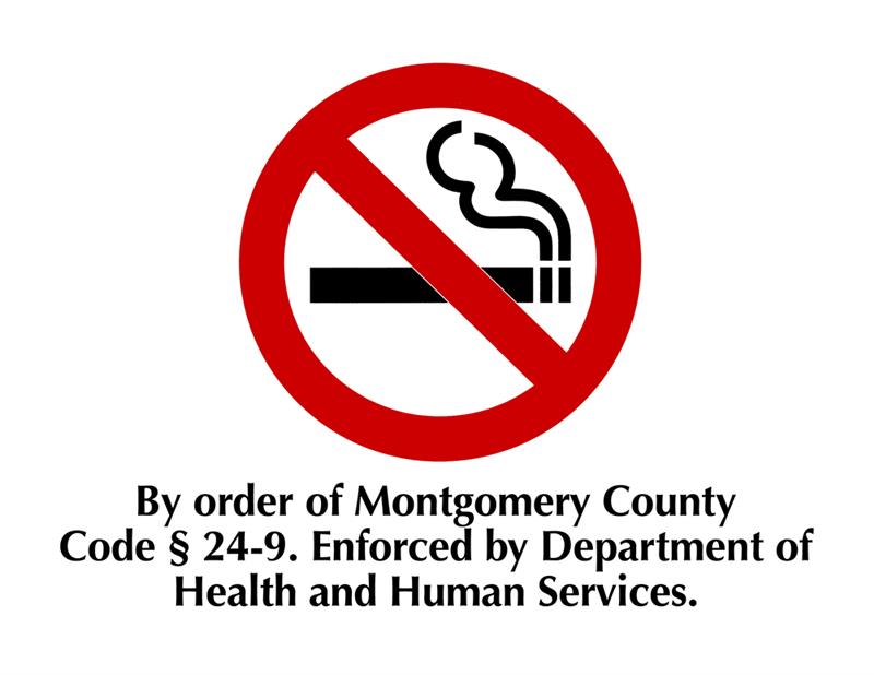  No Smoking by Order of the Montgomery County Code § 24-9 Sign