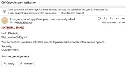 screenshot of sample email from CivicGov