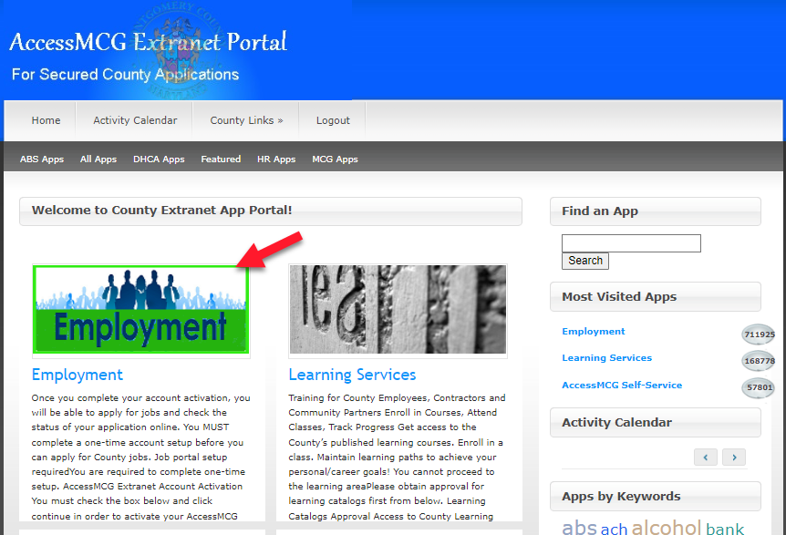 Click the Employment image link on the AccessMCG Extranet home page.