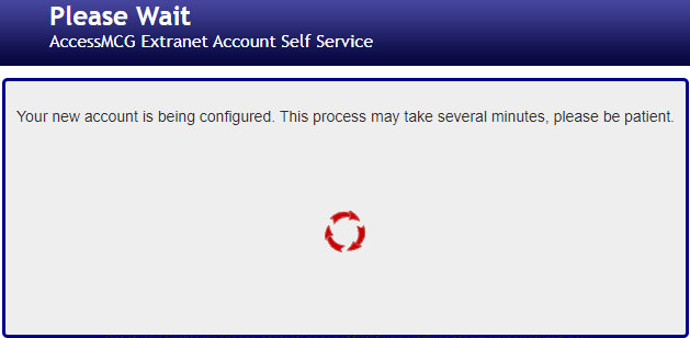 New account creation processing dialog box.