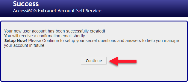 Continue to next screen to set up security questions and answers.
