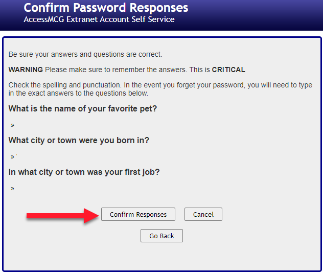 Verify your security questions and answers.