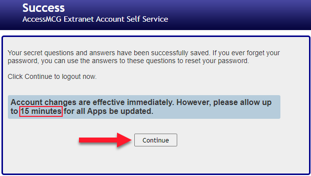 Click Continue button and logout.