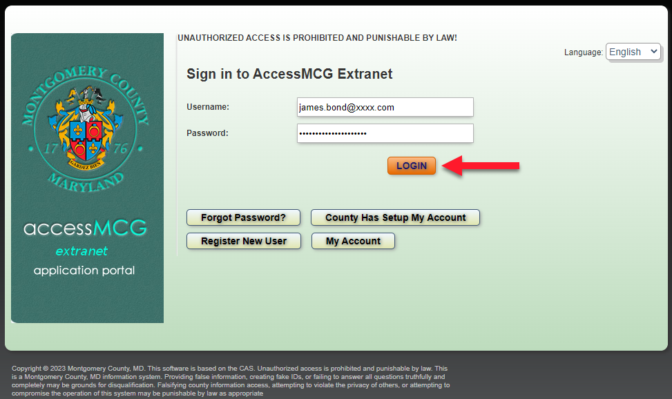 Login to the AccessMCG Extranet using your new account credentials.