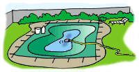 Graphic of someone draining a pool tarp.