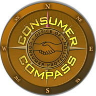 Gold compass with consumer compass text inside