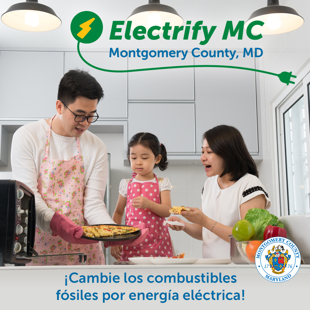Gráfica del programa Electrify MC presentando una familia cocinando en la cocina.
