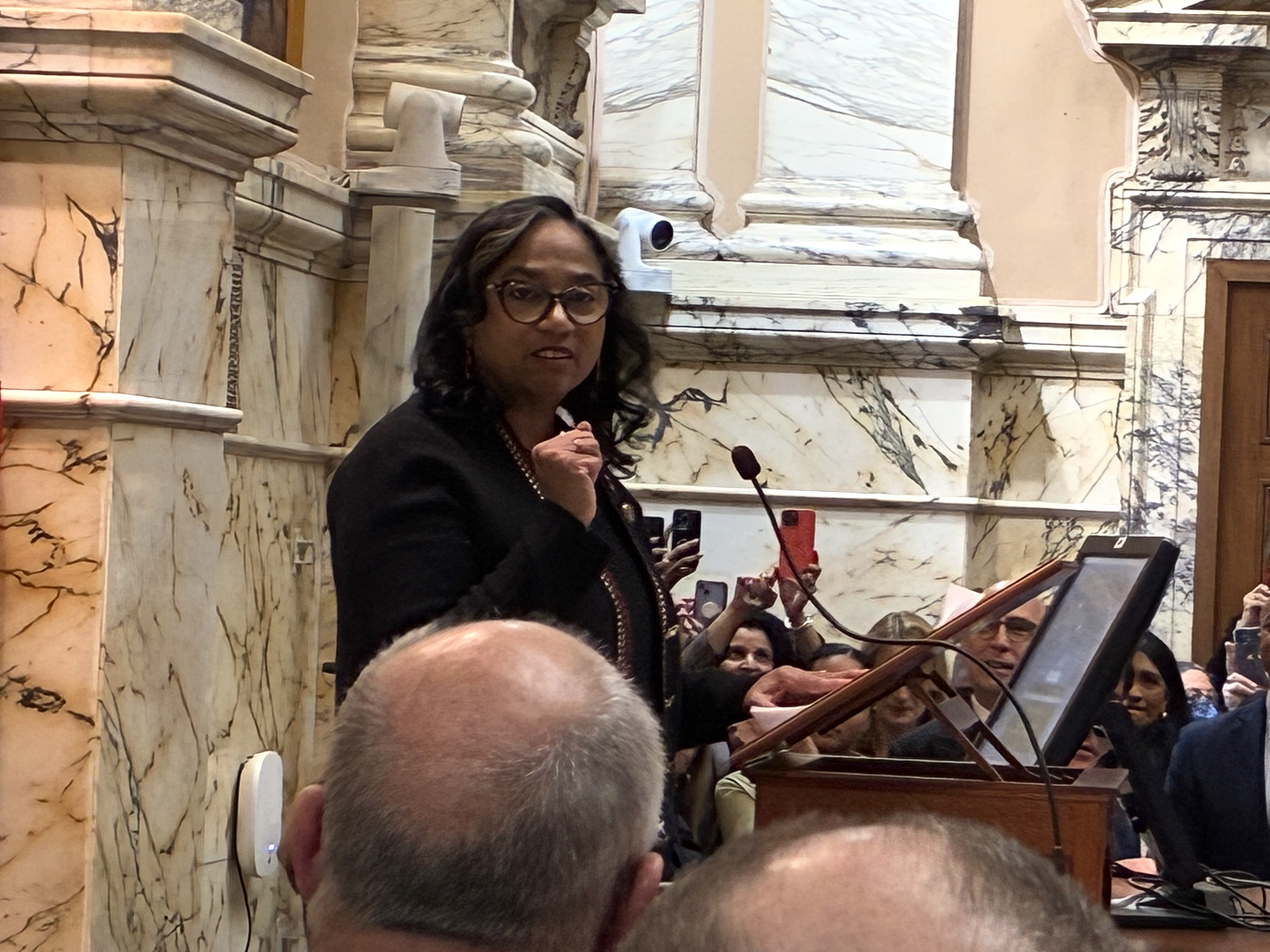 Speaker Pena-Melnyk during the swearing in ceremony during the Maryland General Assembly special session.