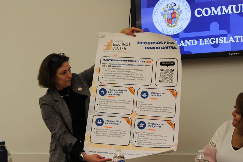 Montgomery County Council President Kate Stewart presents at meeting.