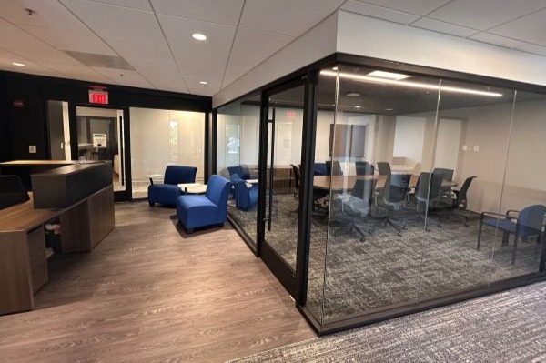 meeting space with glass wall for separation