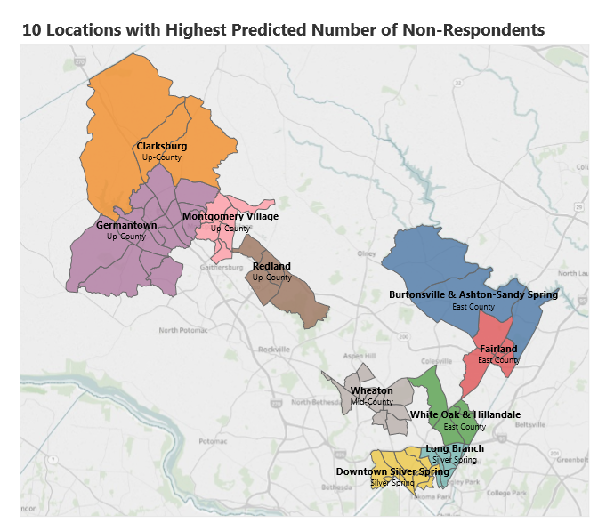 10 locations with highest predicted number of non-respondents