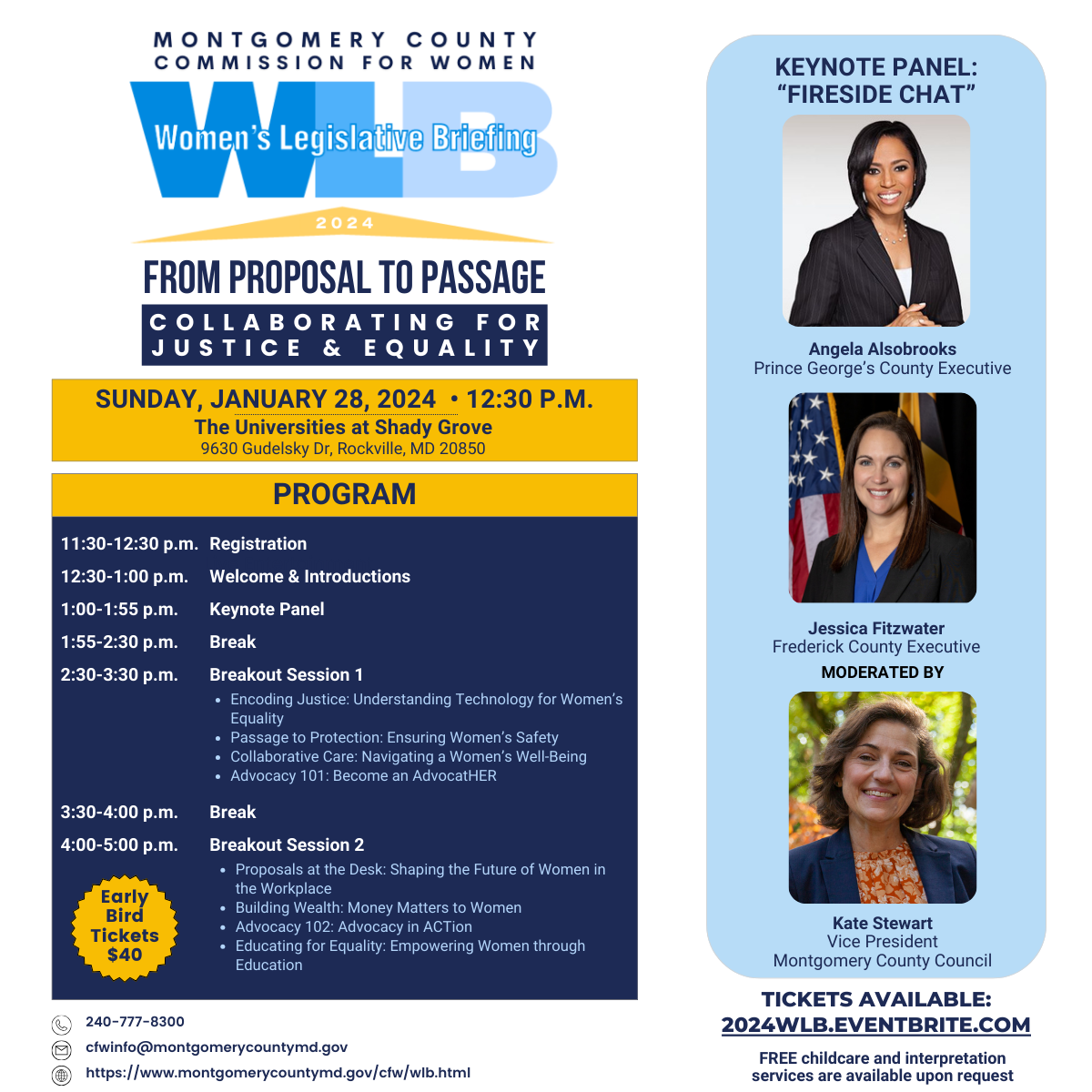  Women's Legislative Briefing  - Sunday January 28, 2024 - Universities at Shadygrove Rockville MD