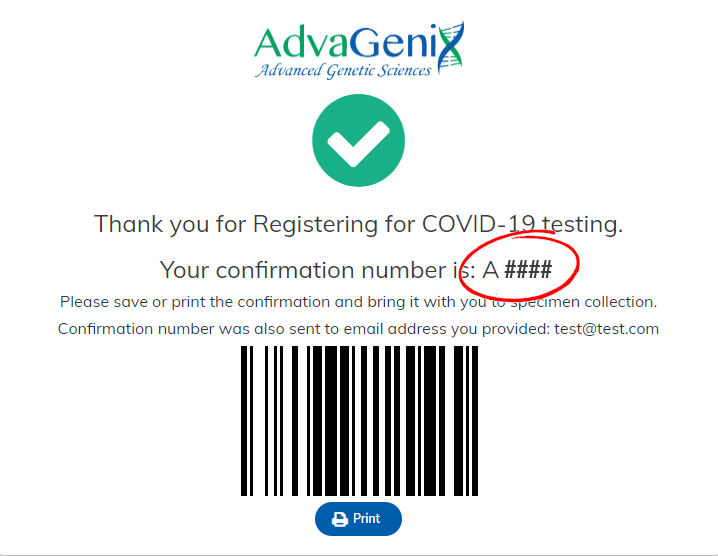 Sample Advagenix confirmation number