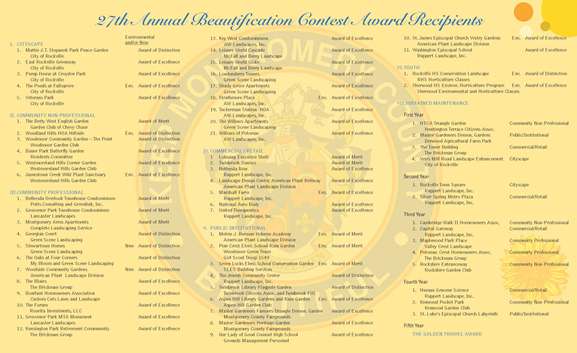 27th Annual Beautification Contest Award Recipients