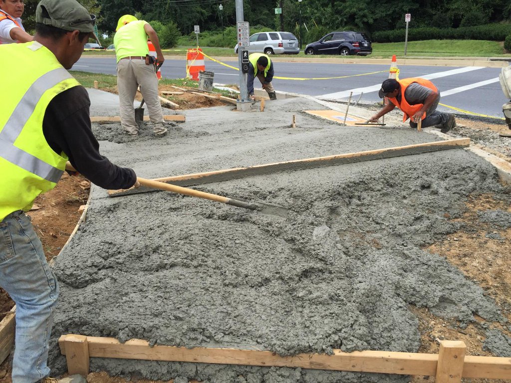 Concrete work at the pedestrian sidewalk ramps