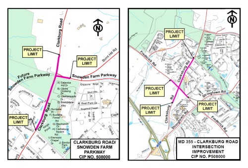 vicinity maps of the clarksburg road and snowden farm parkway improvements