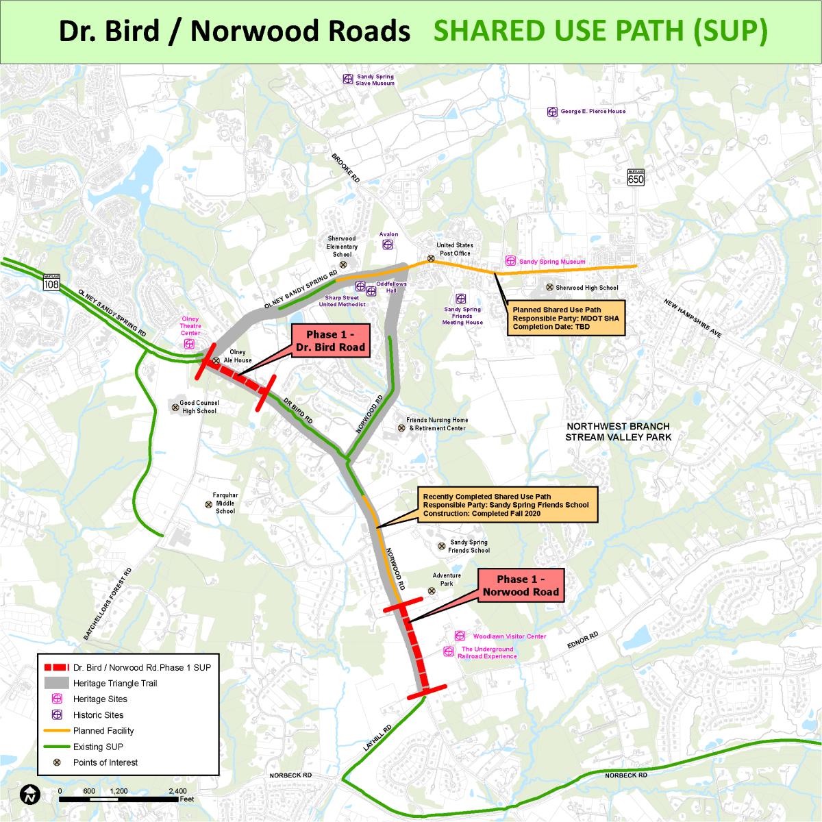 Heritage Triangle Trail – Phase I, Dr. Bird/Norwood Road from MD 108 to Layhill Road