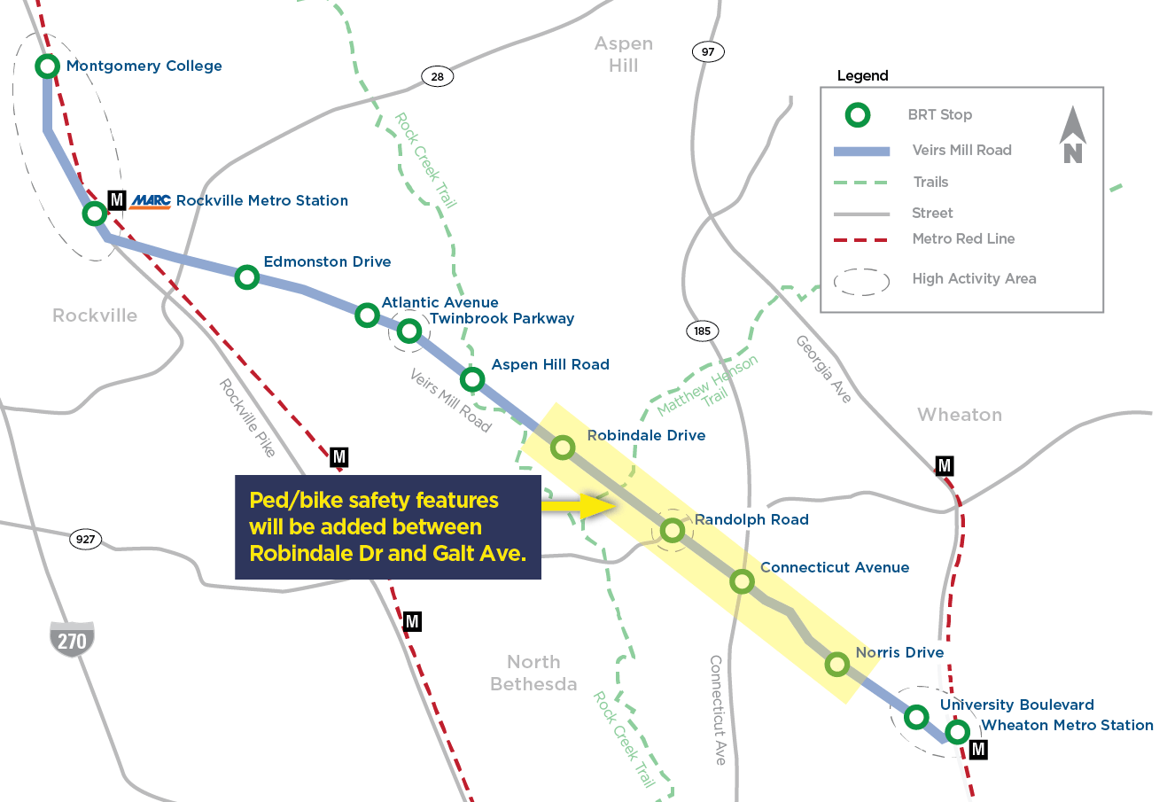 map of proposed Veirs Mill BRT