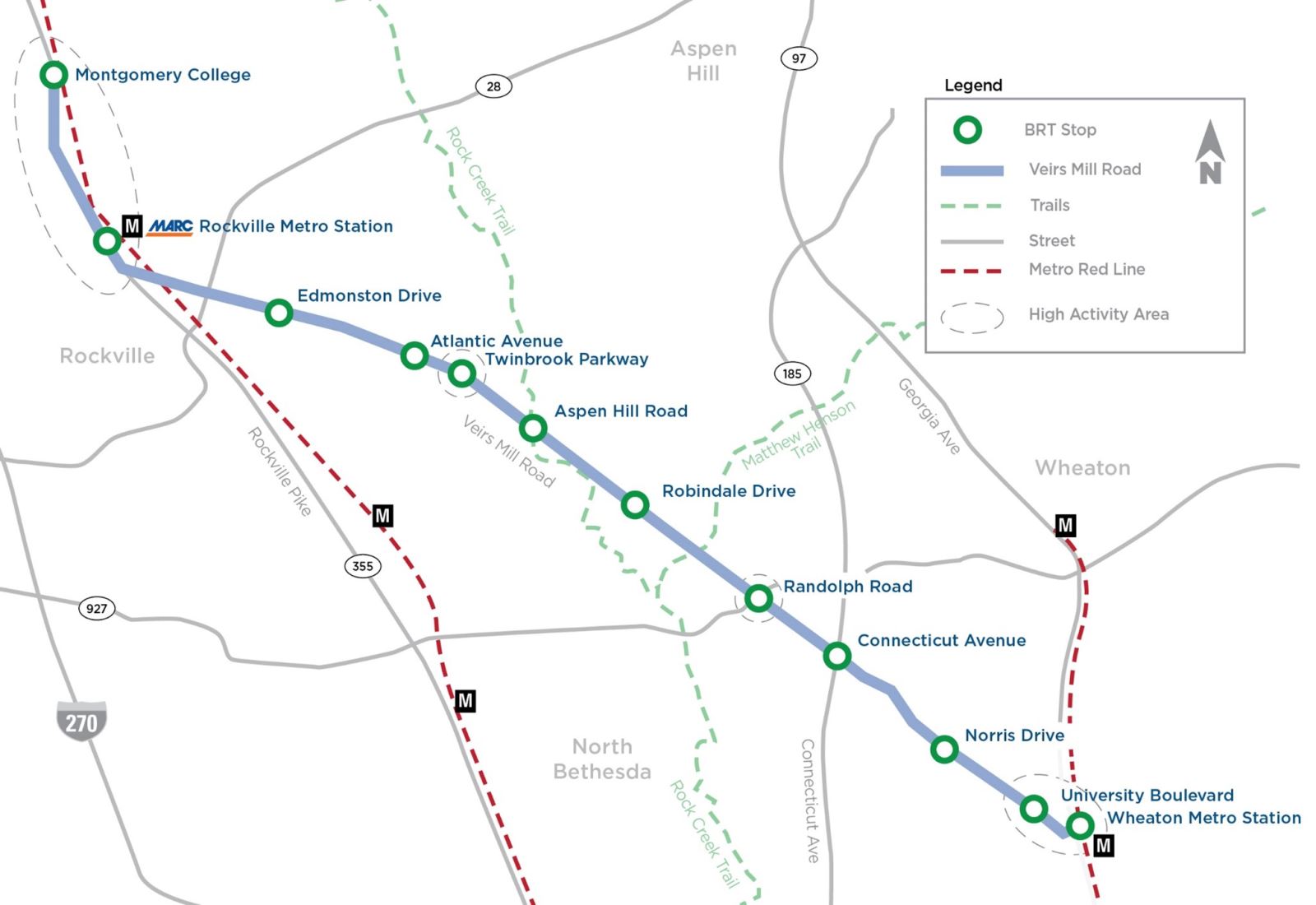 map of proposed Veirs Mill BRT